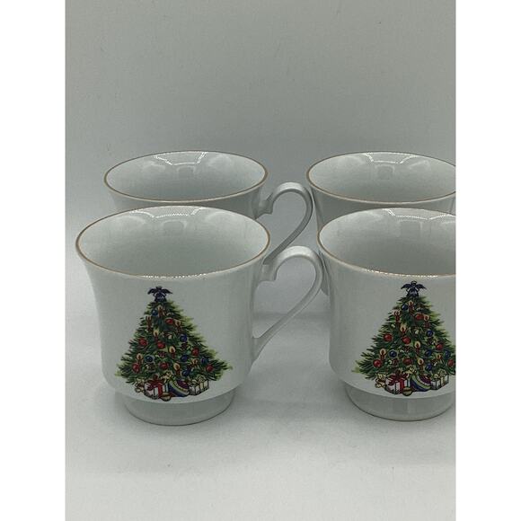 4 x Vintage Christmas Tree FOOTED TEA CUP Sea Gull Fine China by JIAN SHIANG - Picture 7 of 8